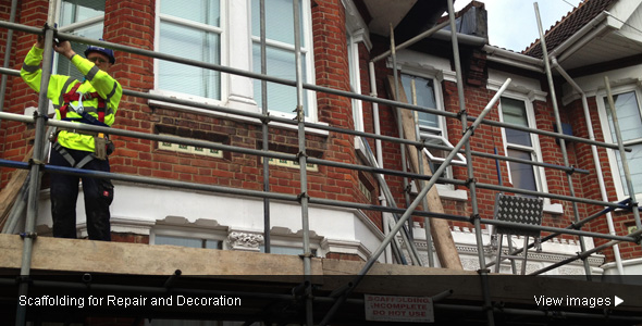 Image of Scaffolding for renewal or repair of thatched roof