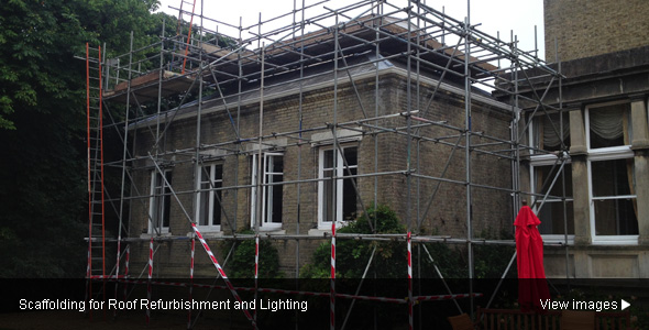Image of Scaffolding for Repair and decoration of roof lights