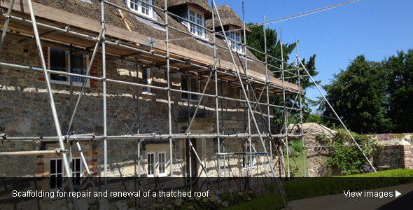 Image of Scaffolding for renewal or repair of thatched roof